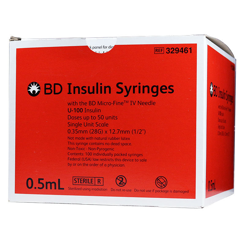 1/2cc 28G x 12.7mm (1/2")L Insulin Syringes,