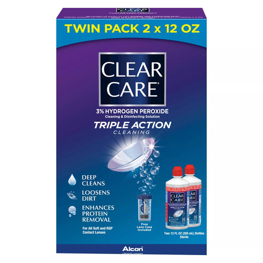 Clear Care Triple Action Cleaning and Disinfecting Solution with Case, Twin Pack, Multi, 12 Oz, Pack of 2