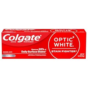 Colgate Optic White Stain Fighter Toothpaste – Fluoride Whitening Formula for Daily Surface Stain Removal, Clean Mint, 4.2 oz