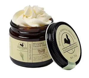 Hearth & Homestead Handmade Whipped Tallow Balm | Organic Body Butter with Olive Oil | Unscented & Herb-Infused | For Eczema, Rosacea & Baby | 1.3 oz