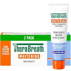 TheraBreath Whitening Toothpaste | Gentle Peroxide-Free Teeth Whitening in 1 Week | Fluoride for Cavity Protection | Dazzling Mint | 4 oz, 2-Pack