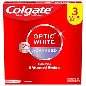 Colgate Optic White Advanced Teeth Whitening Toothpaste | Hydrogen Peroxide | Enamel-Safe Stain Removal for Coffee, Tea & Wine | Sparkling White | 3 Pack (3.2 oz)