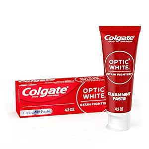 Colgate Optic White Stain Fighter Toothpaste | Anticavity Fluoride | Removes Daily Surface Stains | Clean Mint | 4 Pack, 4.2 oz