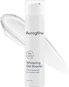 Auraglow Whitening Toothpaste Booster | 9% Hydrogen Peroxide Teeth Whitening Gel | Add to Any Toothpaste | 350+ Treatments | 6-Month Supply (2.6 oz)