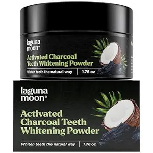 Lagunamoon Activated Charcoal Teeth Whitening Powder – 50g, Natural Coconut Charcoal, Safe on Gums & Enamel, Stain Remover