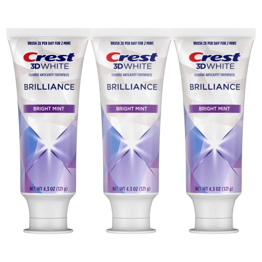 Crest 3D White Brilliance Bright Mint Toothpaste | 100% More Surface Stain Removal | 24-Hour Stain Prevention | 4.3 oz, Pack of 3