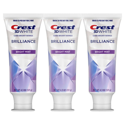 Crest 3D White Brilliance Bright Mint Toothpaste | 100% More Surface Stain Removal | 24-Hour Stain Prevention | 4.3 oz, Pack of 3