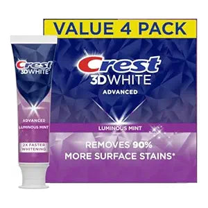 Crest 3D White Advanced Luminous Mint Toothpaste | Teeth Whitening, Enamel Strengthening & Cavity Protection | 3.7 oz, Pack of 4