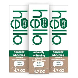 Hello Naturally Whitening Fluoride Toothpaste | Coconut & Tea Tree Oil | Mint Fresh Breath & Cavity Protection | 4.7 oz, 3-Pack