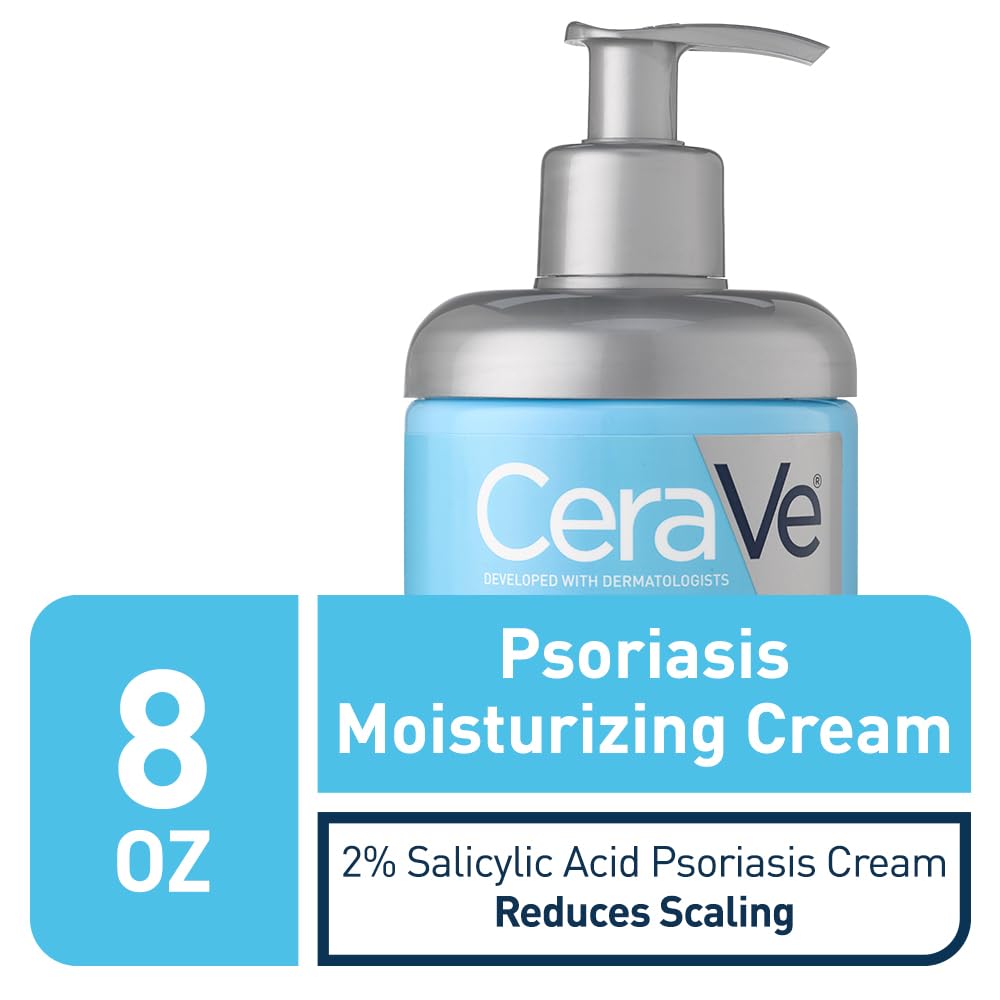 CeraVe Moisturizing Cream for Psoriasis | Salicylic Acid & Urea for Dry Skin & Itch Relief | Fragrance-Free, Allergy Tested | 8 oz