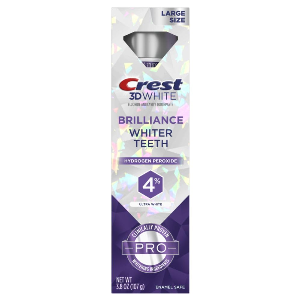 Crest 3D White Brilliance Pro Ultra White Toothpaste | 4% Hydrogen Peroxide | Anticavity Fluoride | Active Whitening Protection | 3.8 oz