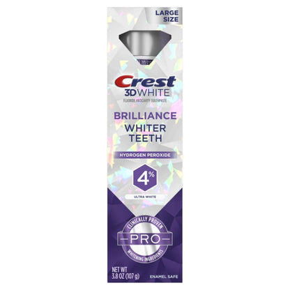 Crest 3D White Brilliance Pro Ultra White Toothpaste | 4% Hydrogen Peroxide | Anticavity Fluoride | Active Whitening Protection | 3.8 oz