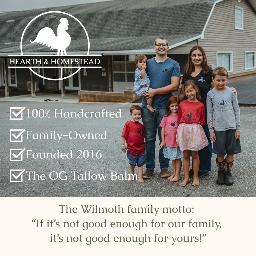 Hearth & Homestead Handmade Whipped Tallow Balm | Organic Body Butter with Olive Oil | Unscented & Herb-Infused | For Eczema, Rosacea & Baby | 1.3 oz