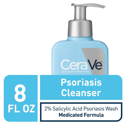 CeraVe Cleanser for Psoriasis | Salicylic Acid & Lactic Acid for Dry Skin & Itch Relief | Fragrance-Free, Allergy Tested | 8 oz