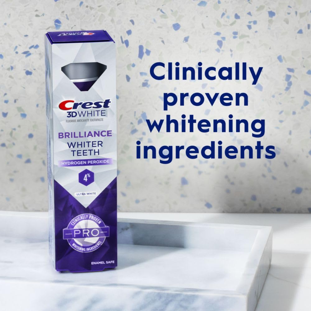Crest 3D White Brilliance Pro Ultra White Toothpaste | 4% Hydrogen Peroxide | Anticavity Fluoride | Active Whitening Protection | 3.8 oz