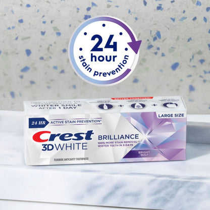 Crest 3D White Brilliance Bright Mint Toothpaste | 100% More Surface Stain Removal | 24-Hour Stain Prevention | 4.3 oz, Pack of 3