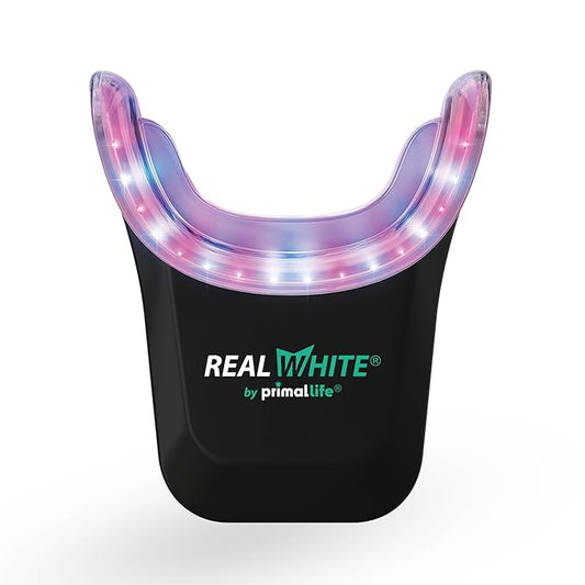 Primal Life Organics V4 Real White Red/Blue LED Light Teeth Whitening System - Includes 20 Treatments