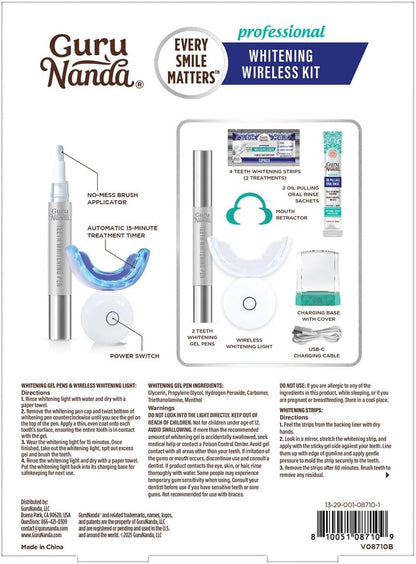 GuruNanda Professional Teeth Whitening Kit | Wireless LED Light & Whitening Pen | Removes Coffee, Food & Soda Stains | 40 Treatments