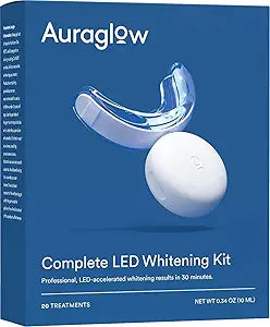 Auraglow Teeth Whitening Kit with LED Light | 35% Carbamide Peroxide Gel | Whitens Up to 10 Shades in 7 Days | 20+ Treatments
