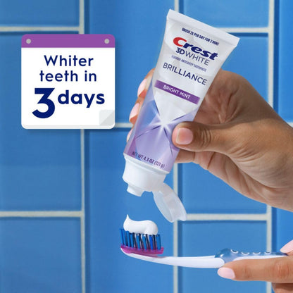 Crest 3D White Brilliance Bright Mint Toothpaste | 100% More Surface Stain Removal | 24-Hour Stain Prevention | 4.3 oz, Pack of 3