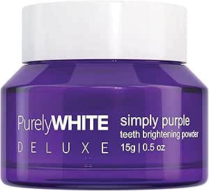 PurelyWHITE DELUXE, Simply Purple Brightening Powder - Conceals Stains, No Sensitivity - Enamel-Safe Toothpaste Whitening Powder for Coffee, Tea, Food, Wine, and Tobacco Stains.
