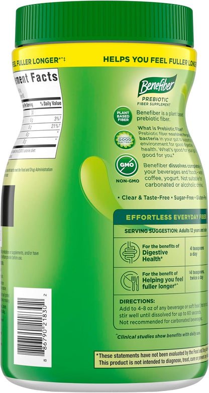 Benefiber Daily Prebiotic Fiber Powder | Unflavored Fiber Supplement for Digestive Health | 125 Servings | 17.6 oz