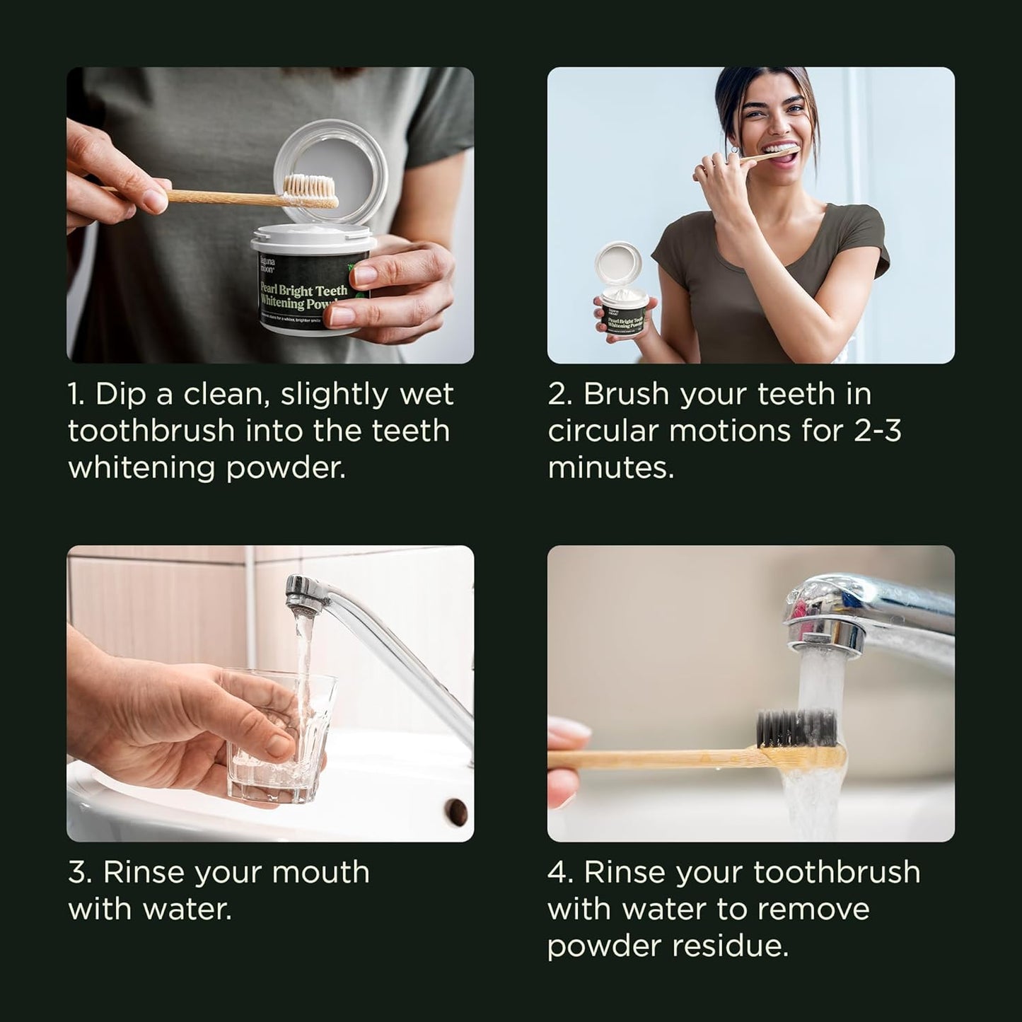 Lagunamoon Teeth Whitening Powder, 50g – Natural Stain Remover & Polish, Spearmint Flavor, Sensitive Teeth Safe Alternative to Toothpaste