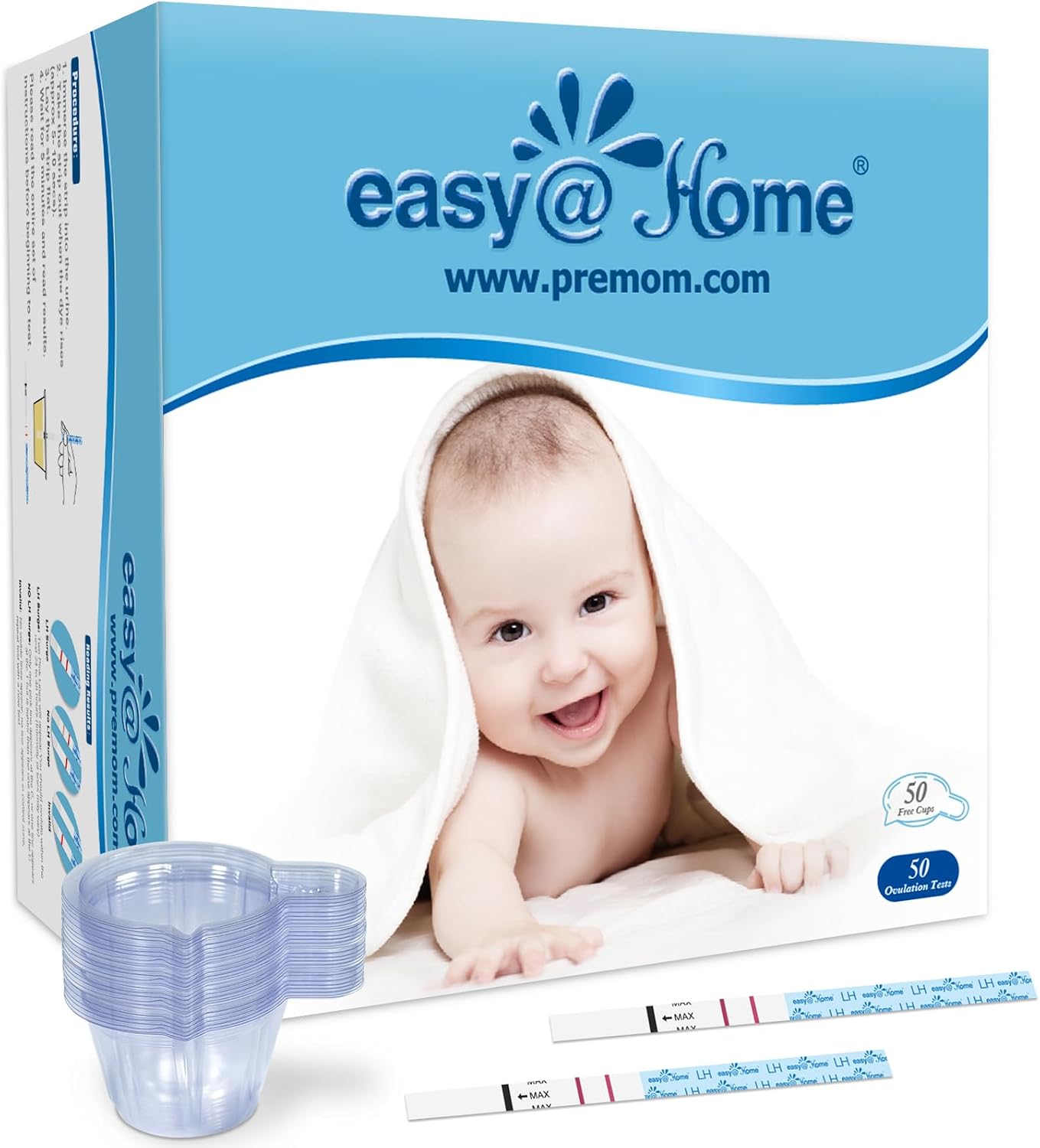Easy@Home Ovulation Test Kit | 50 LH Strips + 50 Urine Cups | Accurate Fertility Predictor for Women | 5mm Wide Test Strips