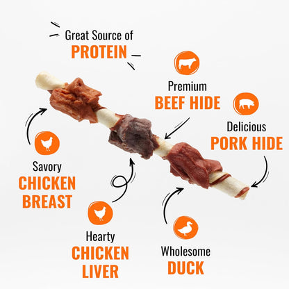Good 'n' Fun Triple Flavor Kabobs – 1.5 lb Pack | Long-Lasting Rawhide Chews with Chicken, Duck & Liver