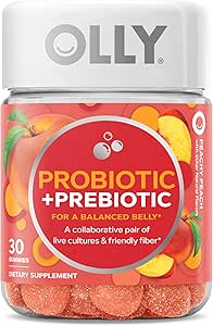 OLLY Probiotic + Prebiotic Gummies | Digestive & Gut Health Support | 500 Million CFU + Fiber | Peach Flavor | 30 Count