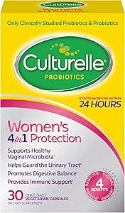 Culturelle 4-in-1 Women’s Probiotic | Daily Probiotic + Prebiotic for Vaginal, Digestive & Immune Support | Gas & Bloating Relief | 30 Capsules