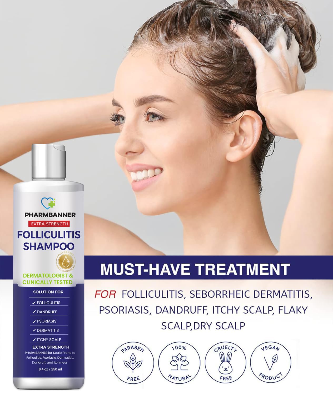 Anti-Fungal Shampoo for Folliculitis, Seborrheic Dermatitis & Scalp Psoriasis | Relieves Itchy, Dry Scalp