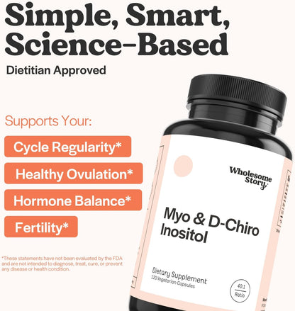 Wholesome Story Myo-Inositol & D-Chiro Inositol 40:1 | Women’s Fertility & Hormonal Balance Supplement | Ovarian Health Support | 30 Servings