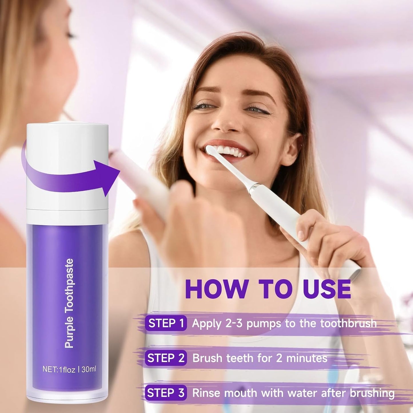 Purple Toothpaste for Teeth Whitening, Teeth Whitening Toothpaste, Tooth Stain Removal, Tooth Stain Removal Colour Corrector - 1 Fl Oz (Pack of 1)