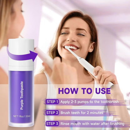 Purple Toothpaste for Teeth Whitening, Teeth Whitening Toothpaste, Tooth Stain Removal, Tooth Stain Removal Colour Corrector - 1 Fl Oz (Pack of 1)