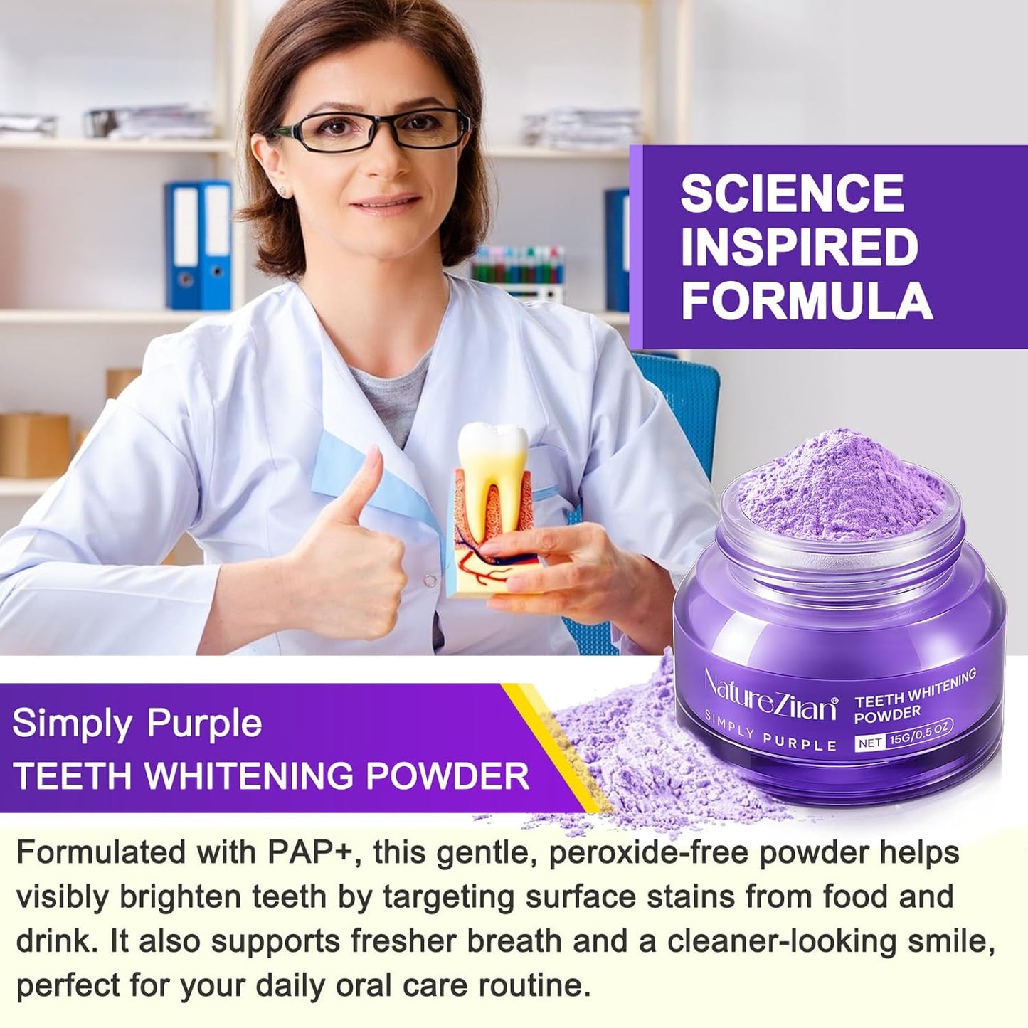 Teeth Whitening Powder – Enamel-Safe, No Sensitivity, Removes Coffee, Tea, Food & Tobacco Stains