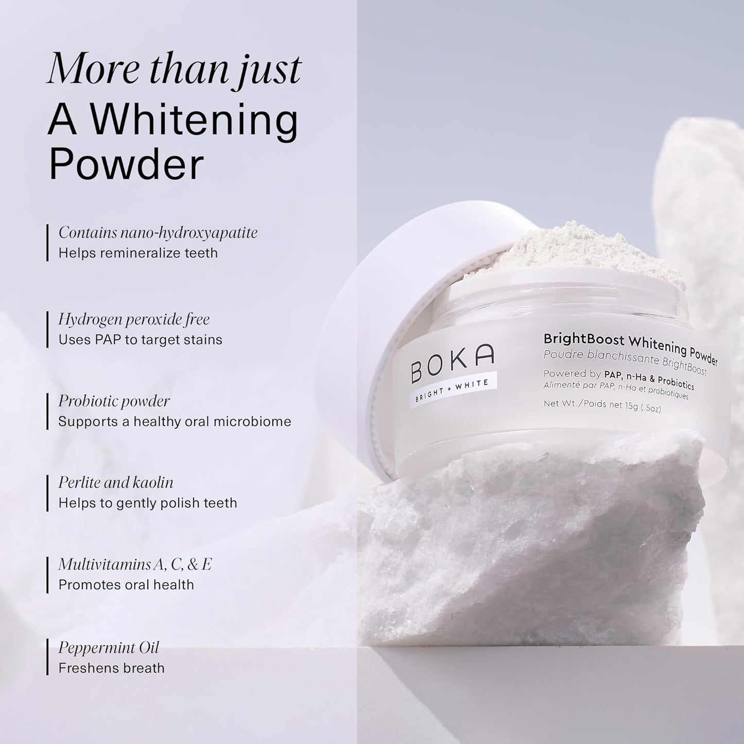 Boka Teeth Whitening Powder – Nano Hydroxyapatite, Sensitive Teeth Safe, Probiotics, Multivitamins & Aloe, Toothpaste Alternative with Essential Oils