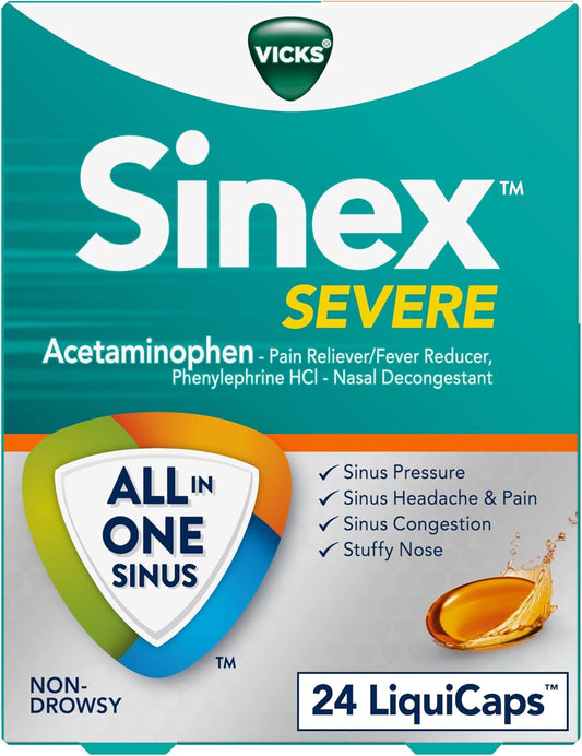 Vicks Sinex SEVERE LiquiCaps - All-In-One Sinus Relief - 24 LiquiCaps