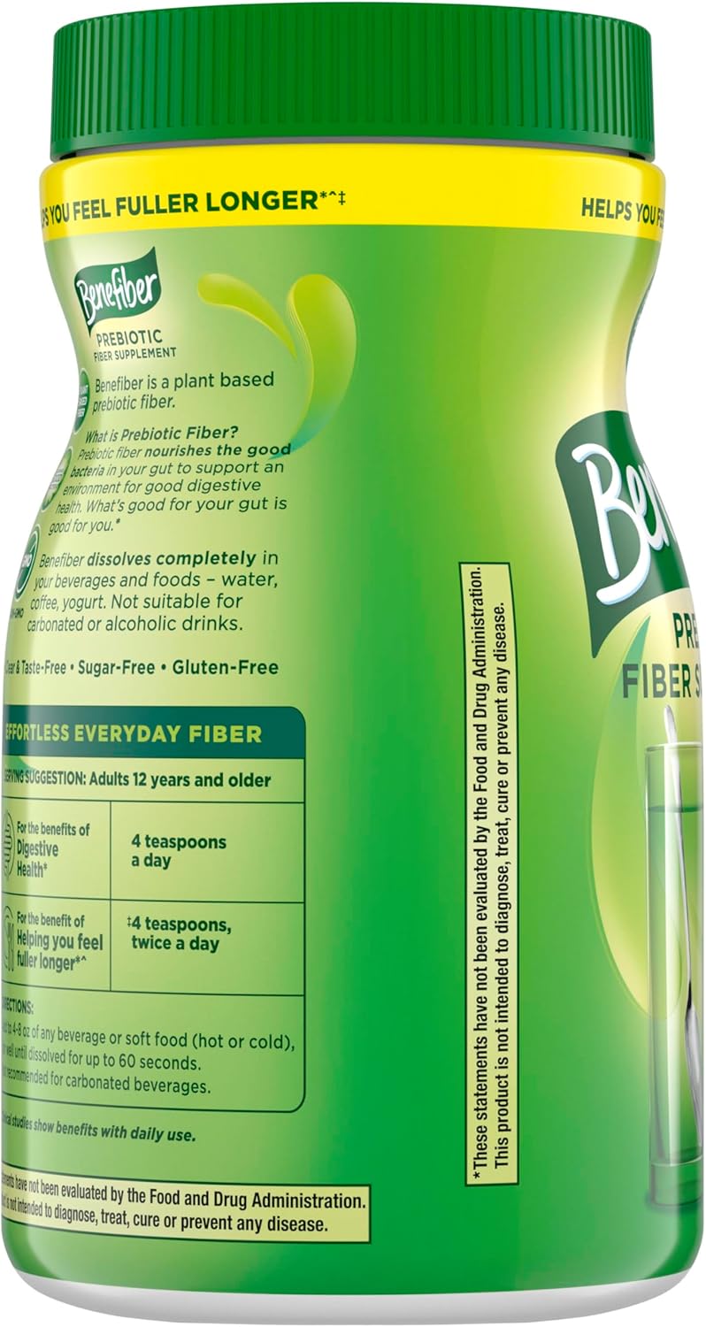 Benefiber Daily Prebiotic Fiber Powder | Unflavored Fiber Supplement for Digestive Health | 125 Servings | 17.6 oz