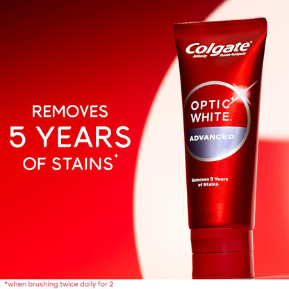 Colgate Optic White Advanced Teeth Whitening Toothpaste | Hydrogen Peroxide | Enamel-Safe Stain Removal for Coffee, Tea & Wine | Sparkling White | 3 Pack (3.2 oz)