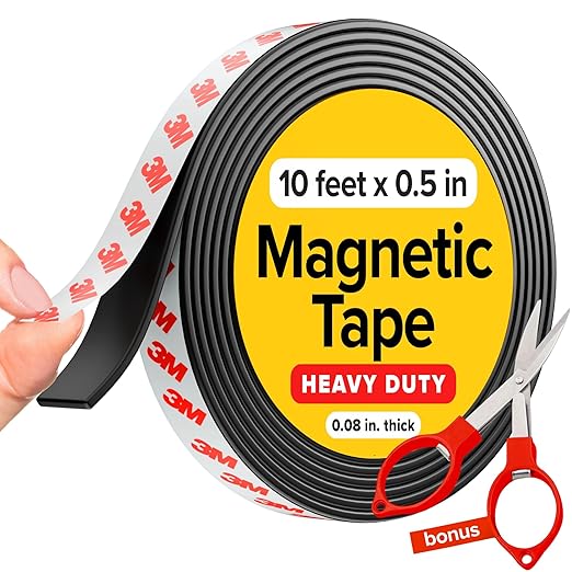 X-bet MAGNET Any Surface Magnetic Tape (10 feet x 1/2 inch) - Super Sticky Magnet Strip with Adhesive Backing for DIY & Crafts - Easy to Cut and Mount on Fridges, Whiteboards & More