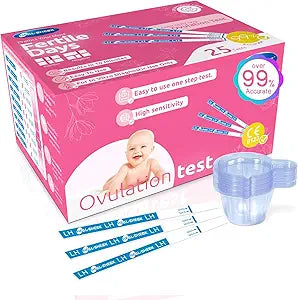 25 Ovulation Test Strips with Urine Cups | Bulk LH Predictor Kit for Women | Accurate Fertility & Ovulation Tests at Home | Individually Wrapped 5mm