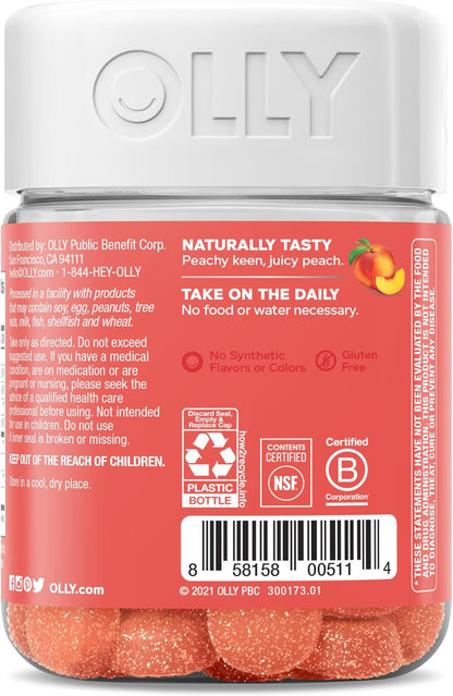 OLLY Probiotic + Prebiotic Gummies | Digestive & Gut Health Support | 500 Million CFU + Fiber | Peach Flavor | 30 Count
