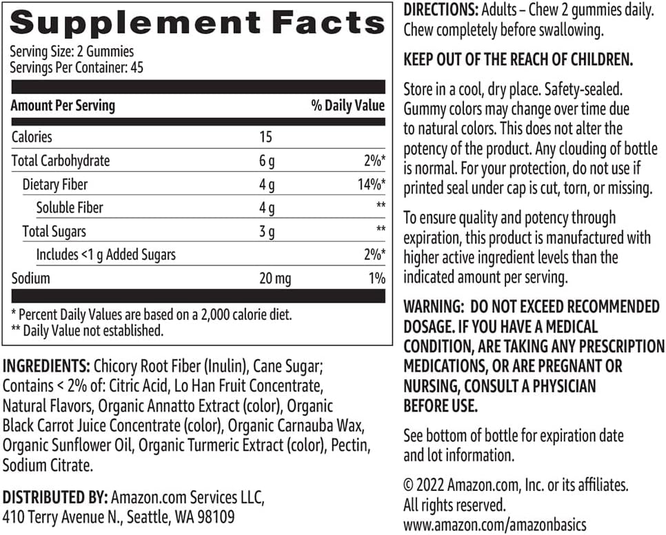 Amazn Basics Fiber Gummies | Digestive Health & Regularity Support | Natural Fruit Flavors | 90 Gummies