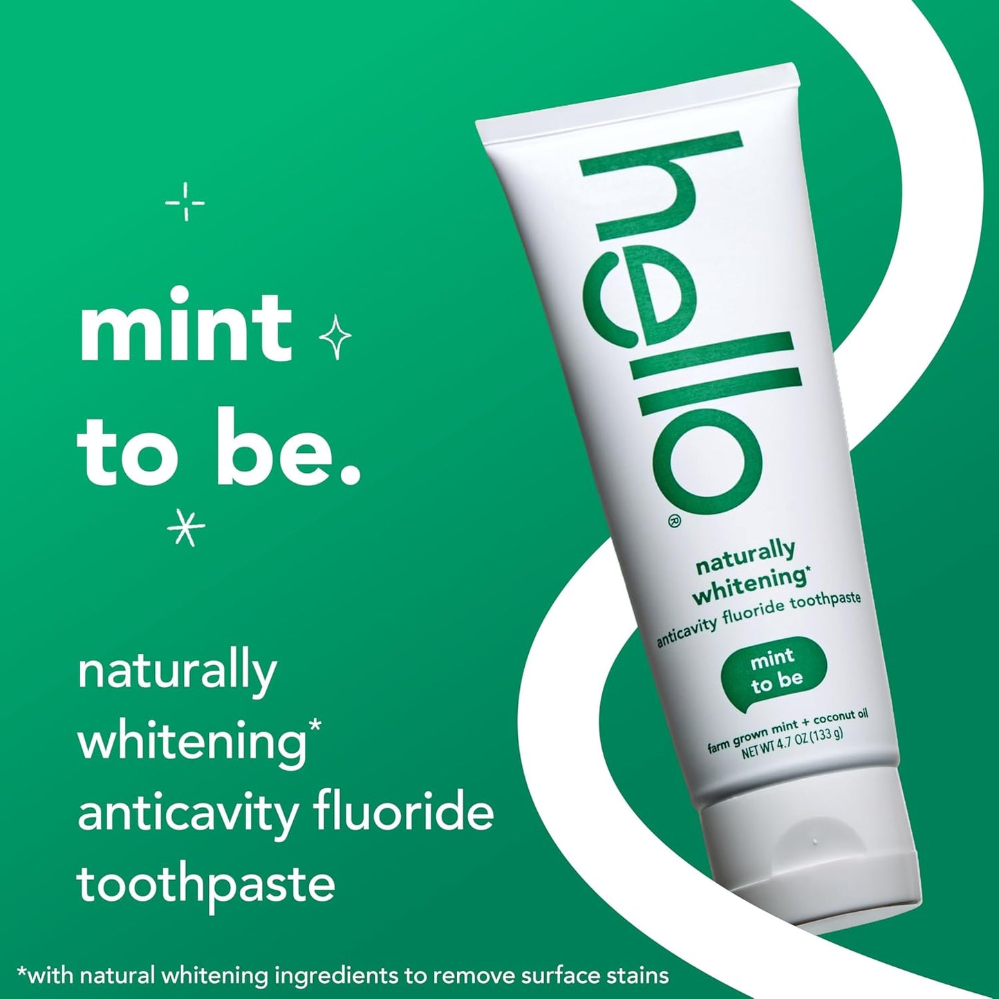 Hello Naturally Whitening Fluoride Toothpaste | Coconut & Tea Tree Oil | Mint Fresh Breath & Cavity Protection | 4.7 oz, 3-Pack
