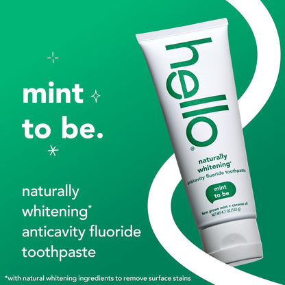 Hello Naturally Whitening Fluoride Toothpaste | Coconut & Tea Tree Oil | Mint Fresh Breath & Cavity Protection | 4.7 oz, 3-Pack