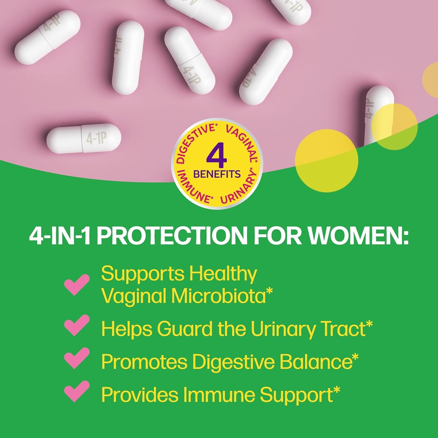 Culturelle 4-in-1 Women’s Probiotic | Daily Probiotic + Prebiotic for Vaginal, Digestive & Immune Support | Gas & Bloating Relief | 30 Capsules