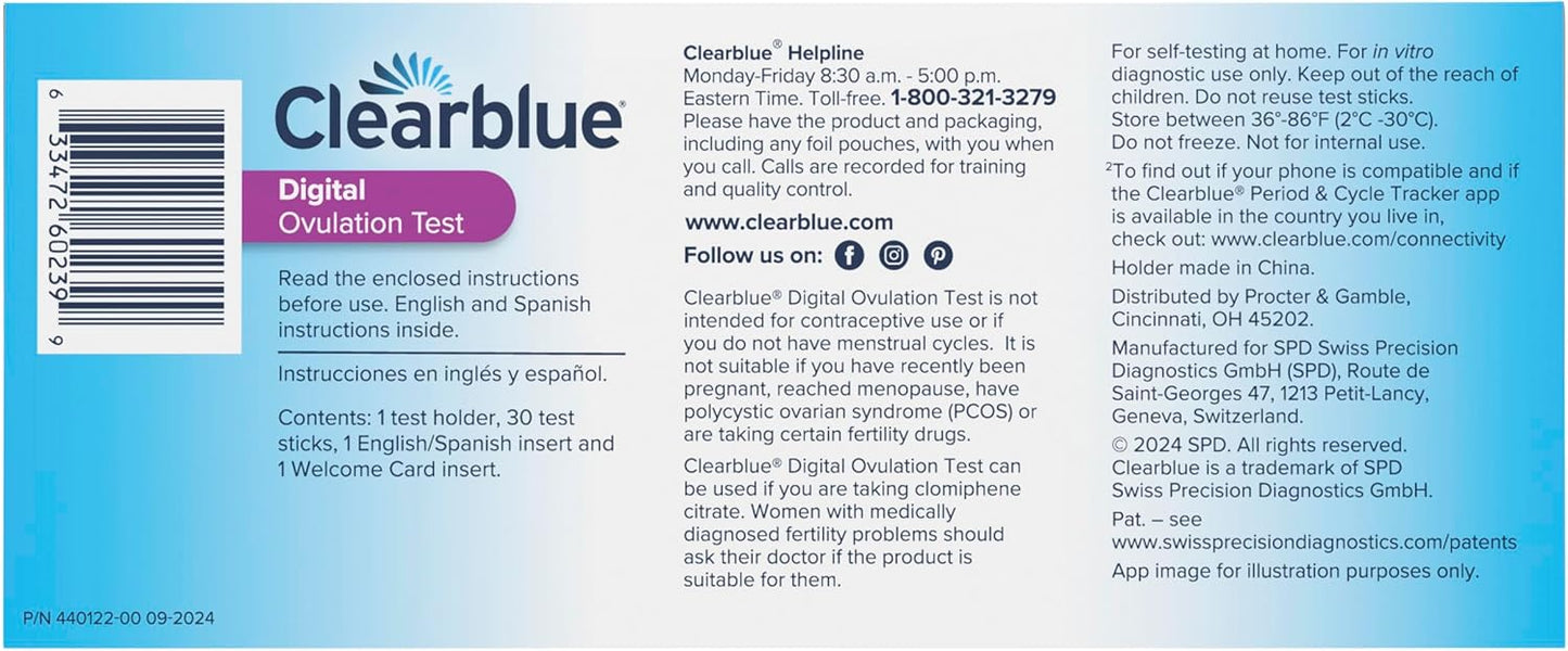 Clearblue Digital Ovulation Test | 30 Tests for Accurate Fertility Tracking | Easy-to-Read Digital Results