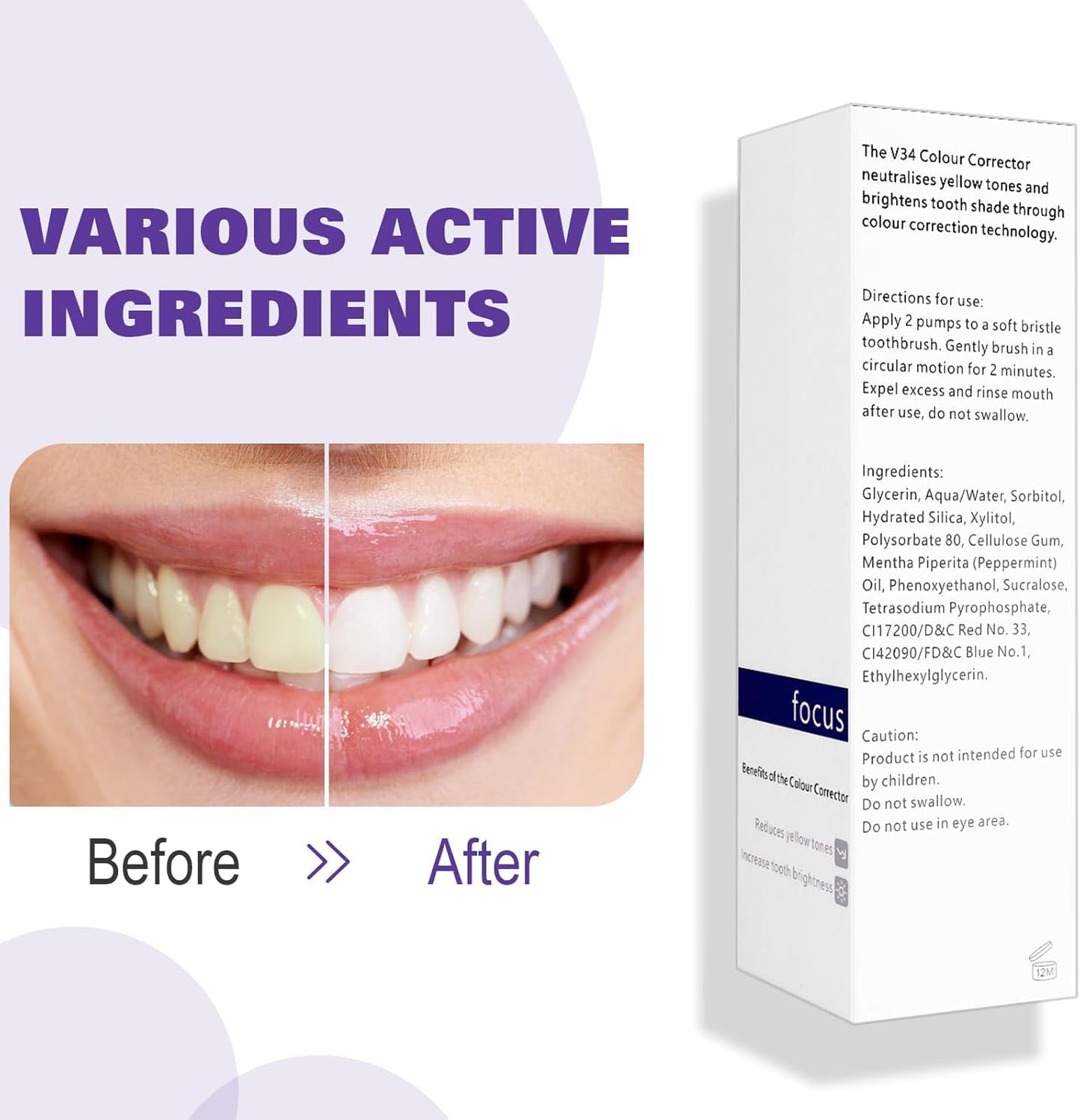 Purple Toothpaste for Teeth Whitening, Teeth Whitening Toothpaste, Tooth Stain Removal, Tooth Stain Removal Colour Corrector - 1 Fl Oz (Pack of 1)