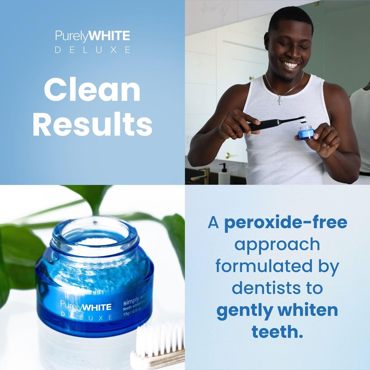 PurelyWHITE DELUXE Teeth Whitening Powder, Enamel-Safe, No Sensitivity, Removes Coffee, Tea & Tobacco Stains